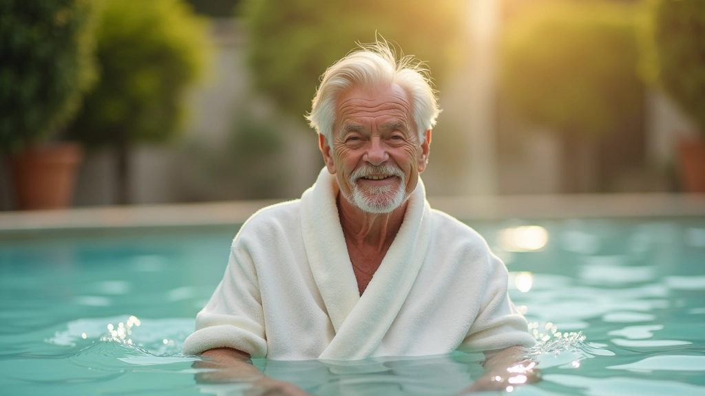 Visitor enjoying thermal pools with proper etiquette, following park guidelines and relaxing peacefully in mineral water